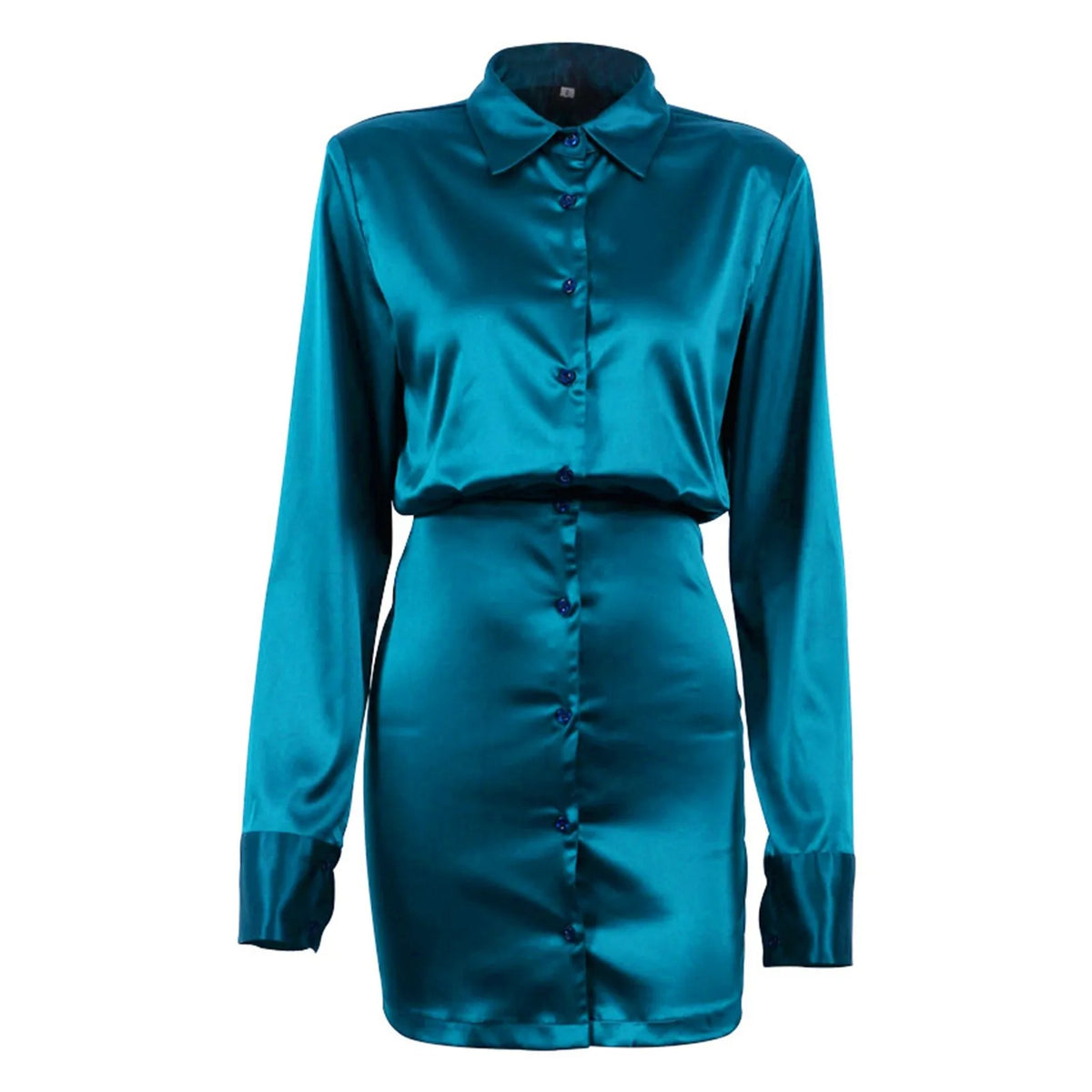 Solid Satin Shirt V Neck Mini Office Long Sleeve Short Lapel Slim Autumn Dress 4