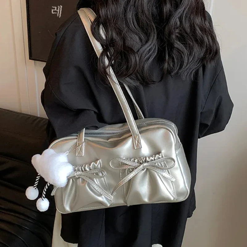 Glossy PU Sewing Thread Shoulder Bag