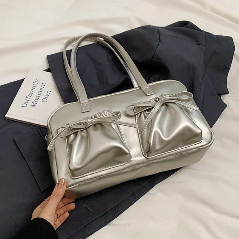 Glossy PU Sewing Thread Shoulder Bag