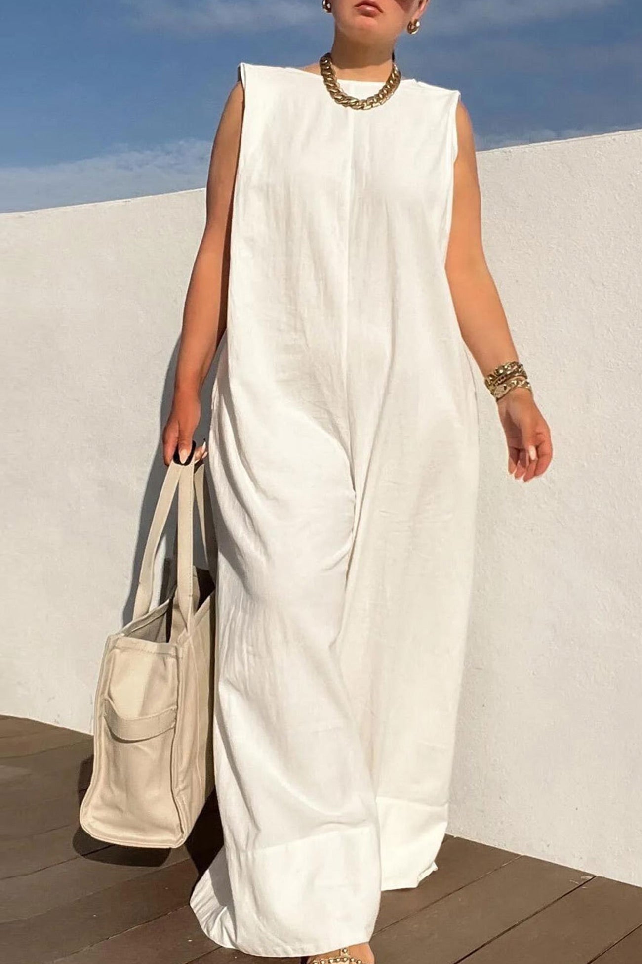 Solid Sleeveless Wide Leg Jumpsuits - Fashionpara