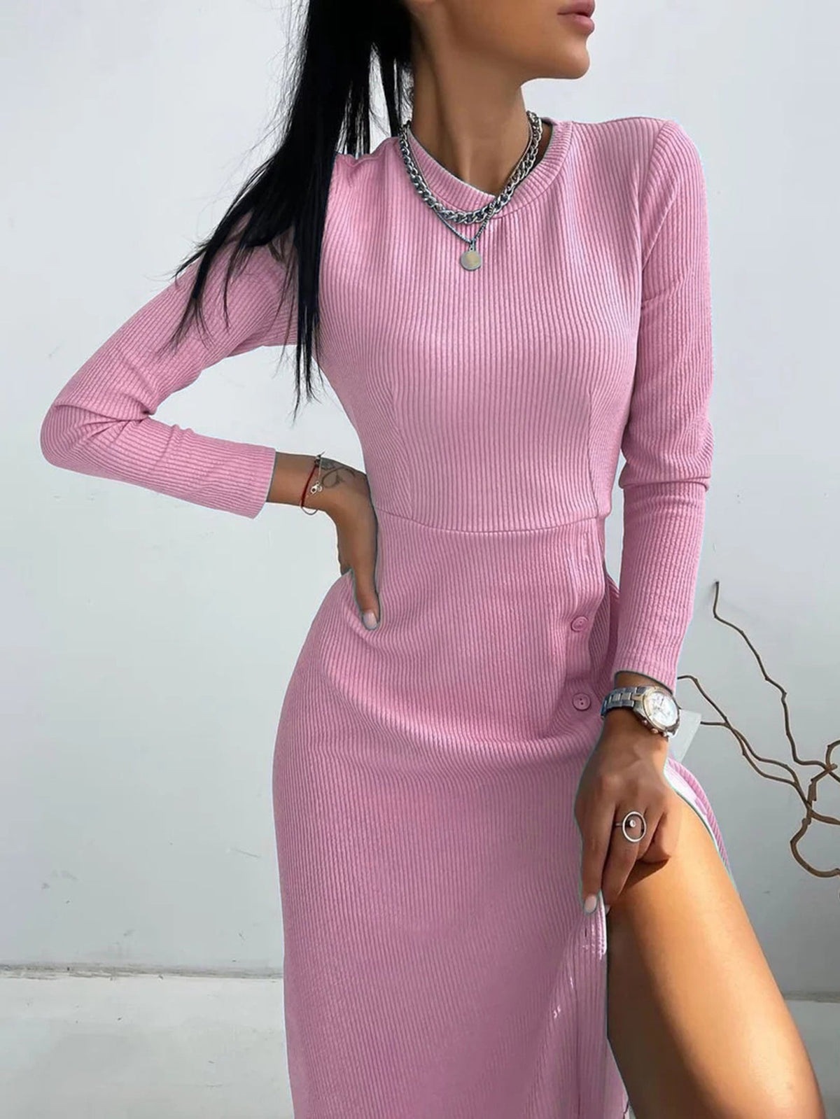 KittenAlarm - Solid Split Thigh Dress