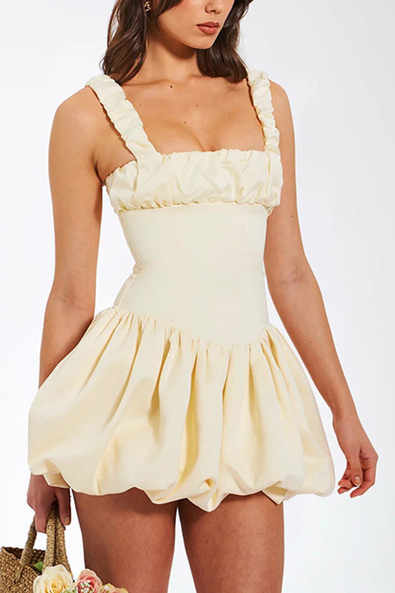 Solid Square Neck Corset Tutu Mini Dress