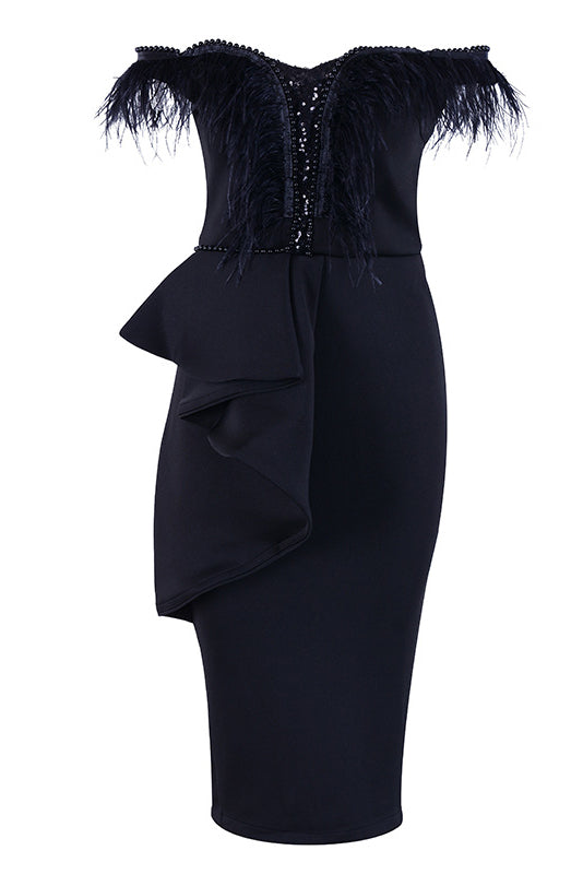 Solid Tassel Trim Ruched Sleeveless Party Dress - Mislish
