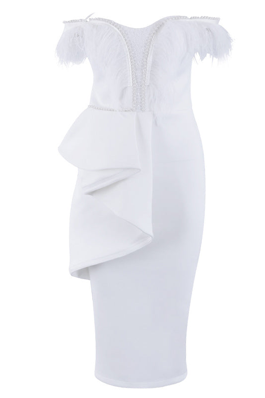 Solid Tassel Trim Ruched Sleeveless Party Dress - Mislish
