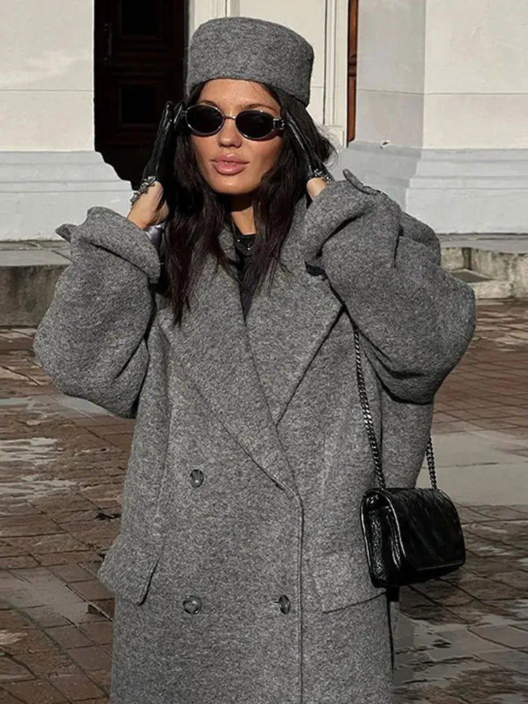 Solid Turn-Down Collar Loose Overcoat - Fashionpara