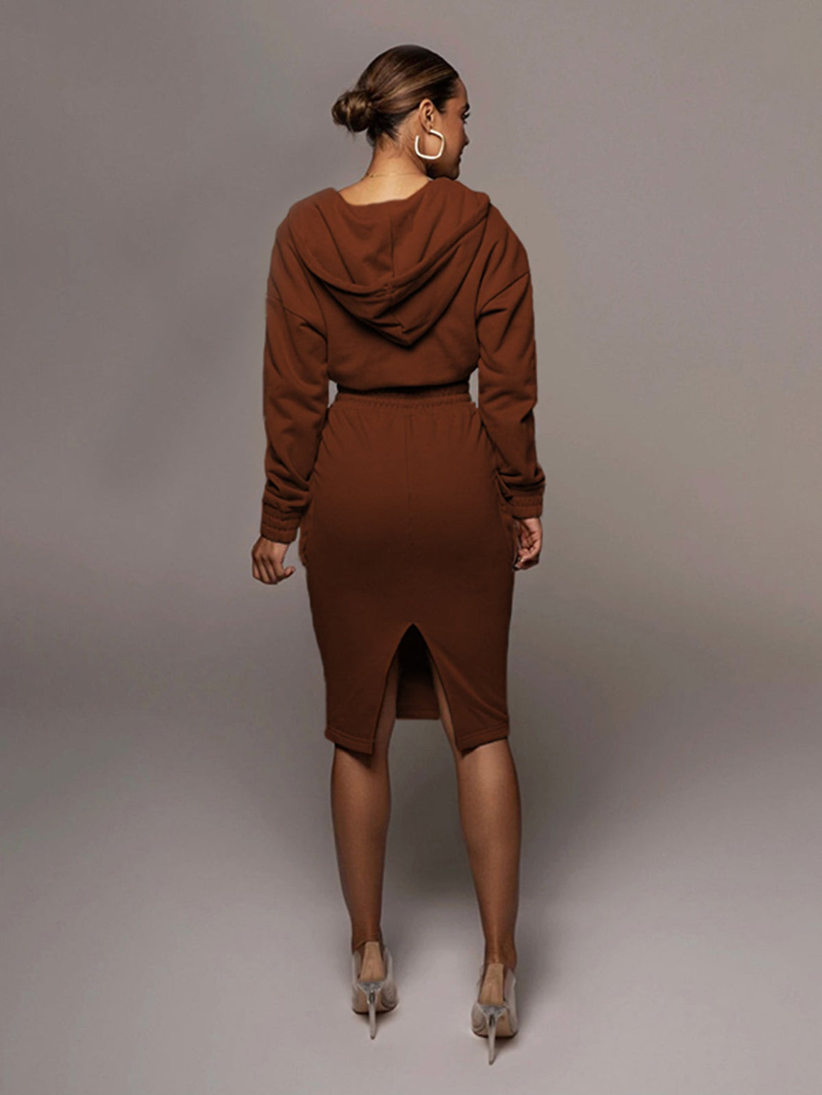 KittenAlarm - Solid V Neck Crop Hoodie&Skirt Set