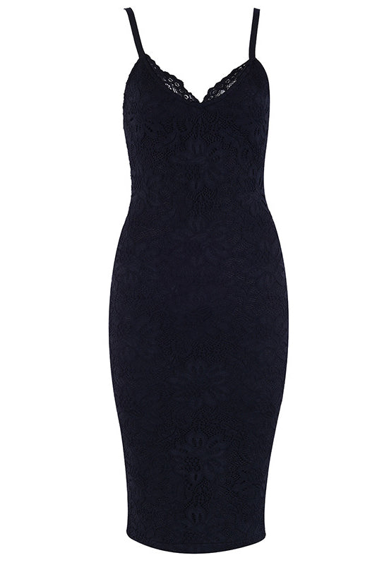Solid V-neck Spaghetti Strap Lace Prom Dress - Mislish