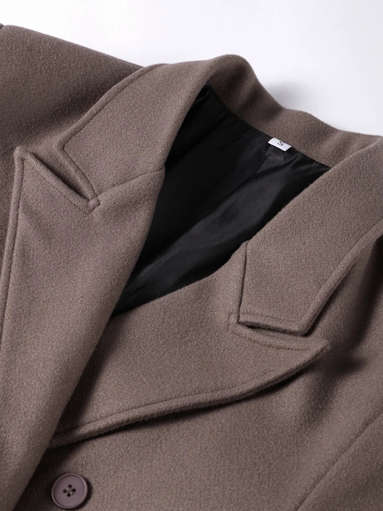 Solid Woolen Lapel Full Sleeve Overcoat