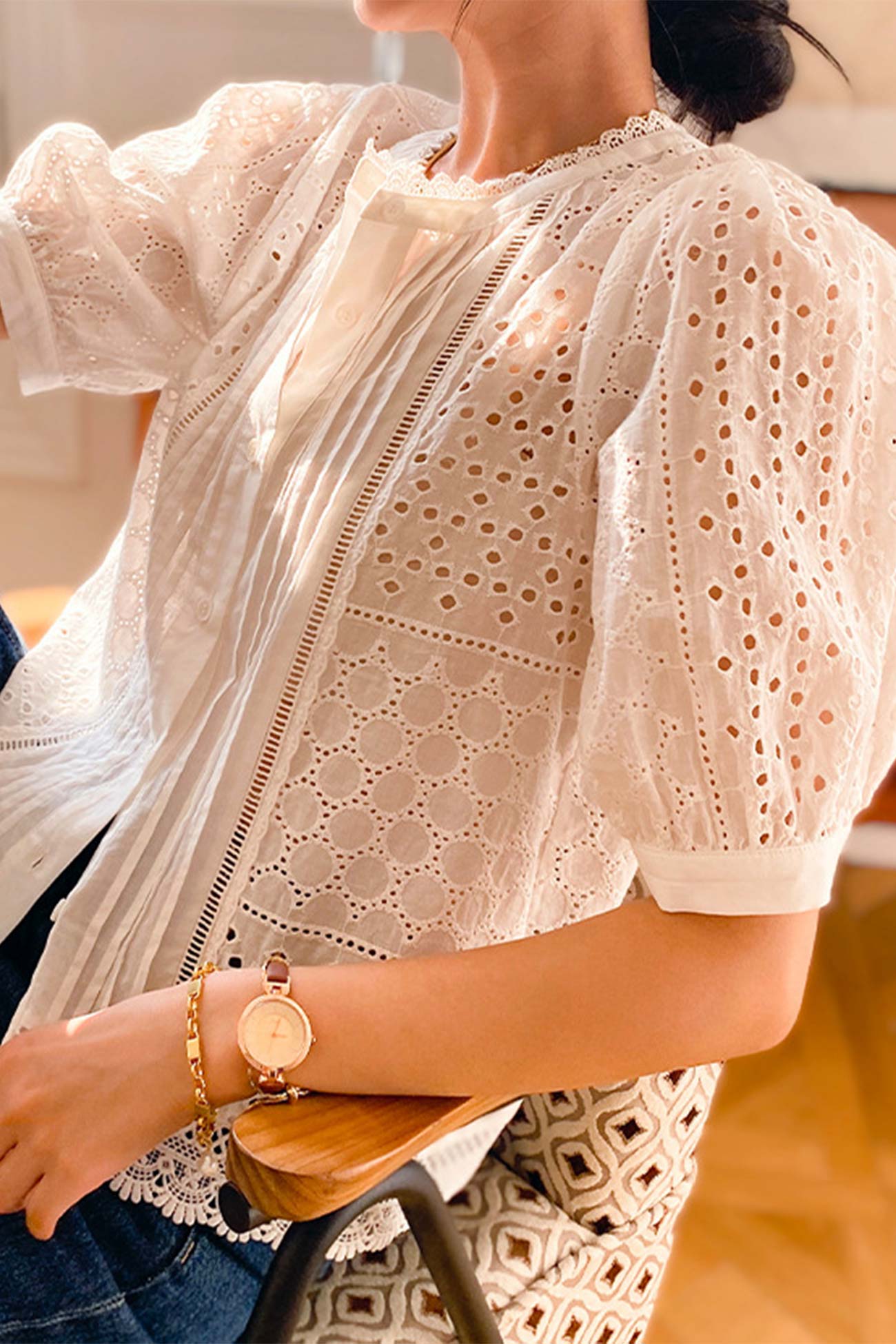 Lace Crochet Button-Up Cotton Shirts