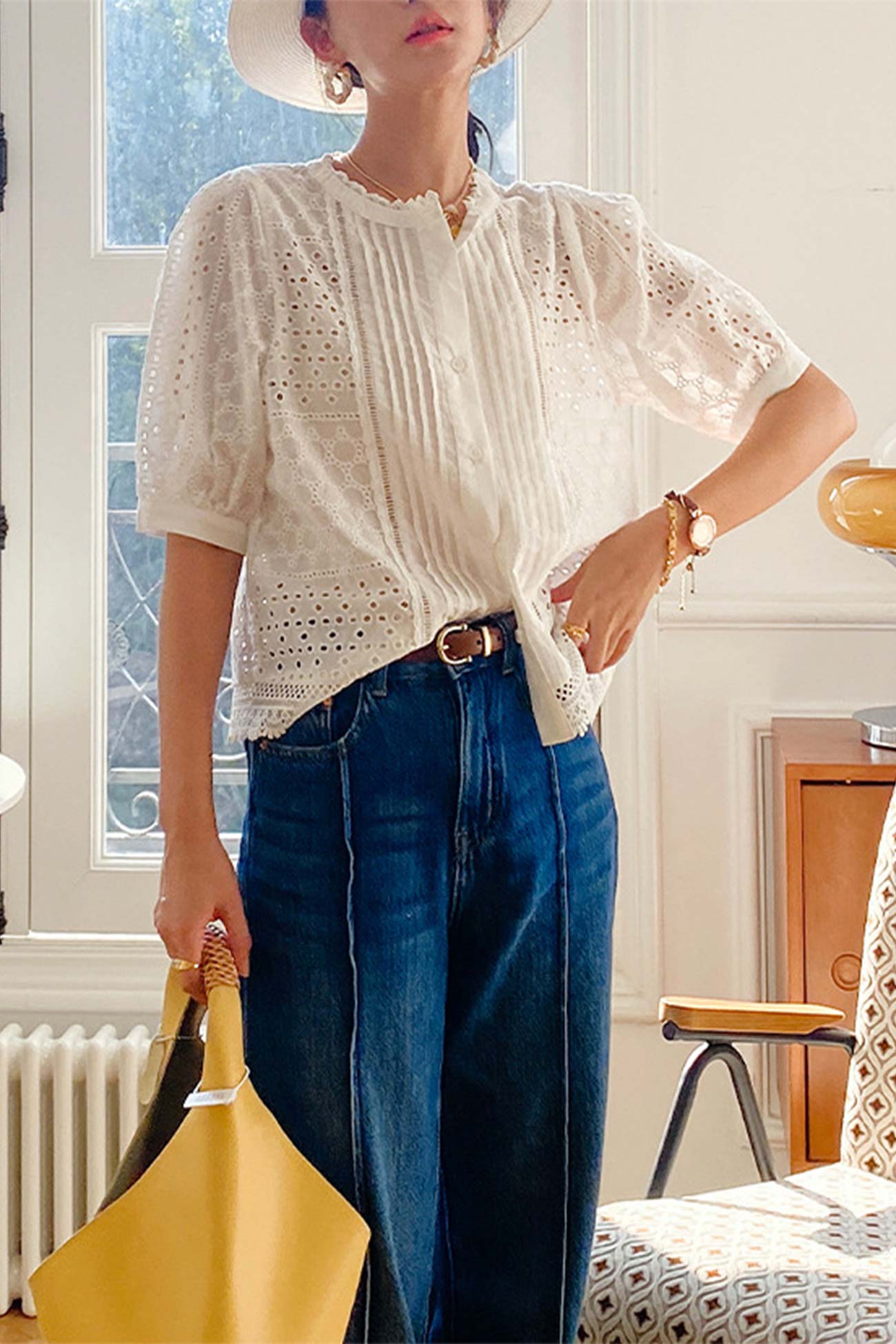 Lace Crochet Button-Up Cotton Shirts