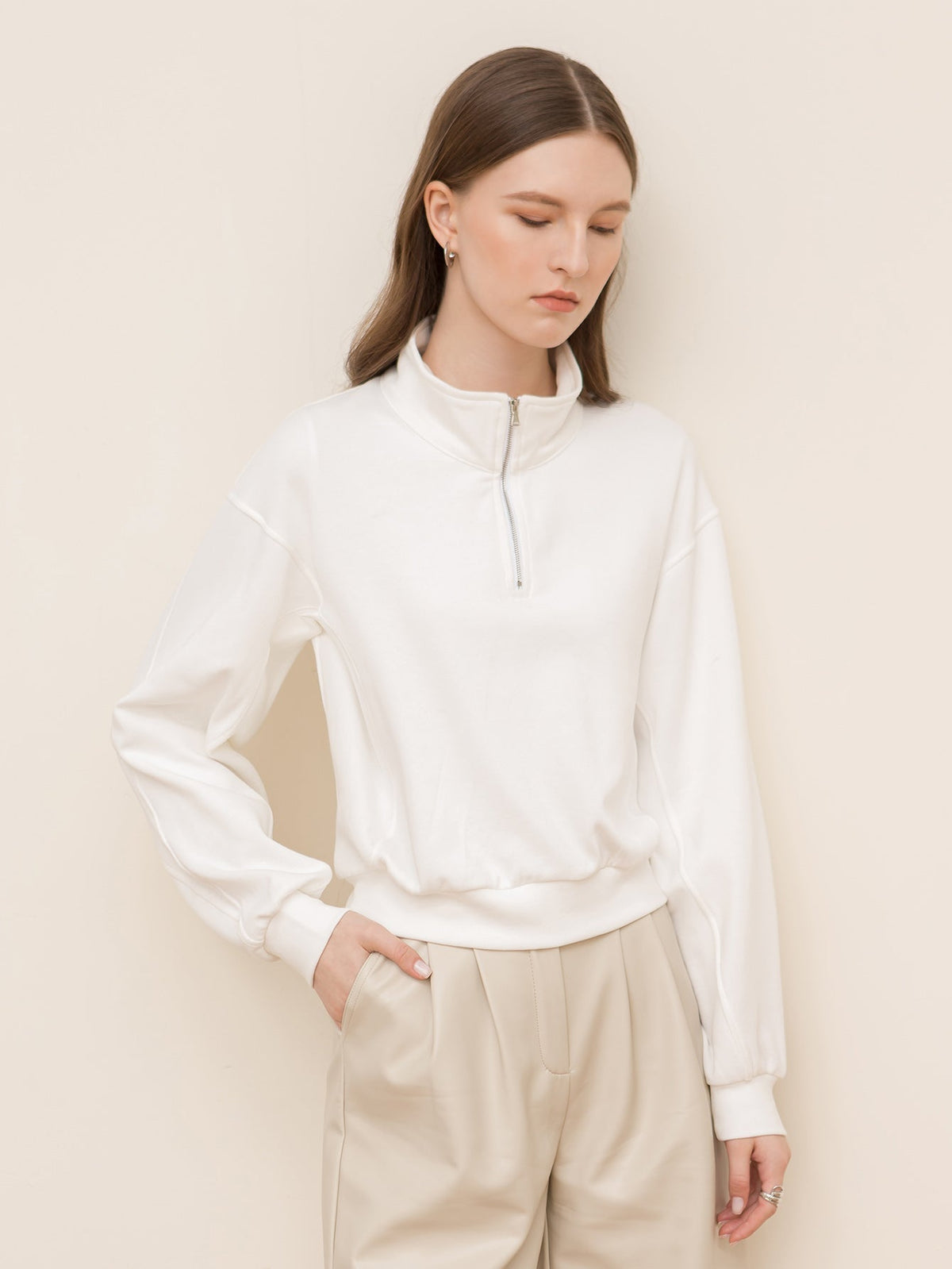 KittenAlarm - Solid color loose long-sleeved zipper sweater