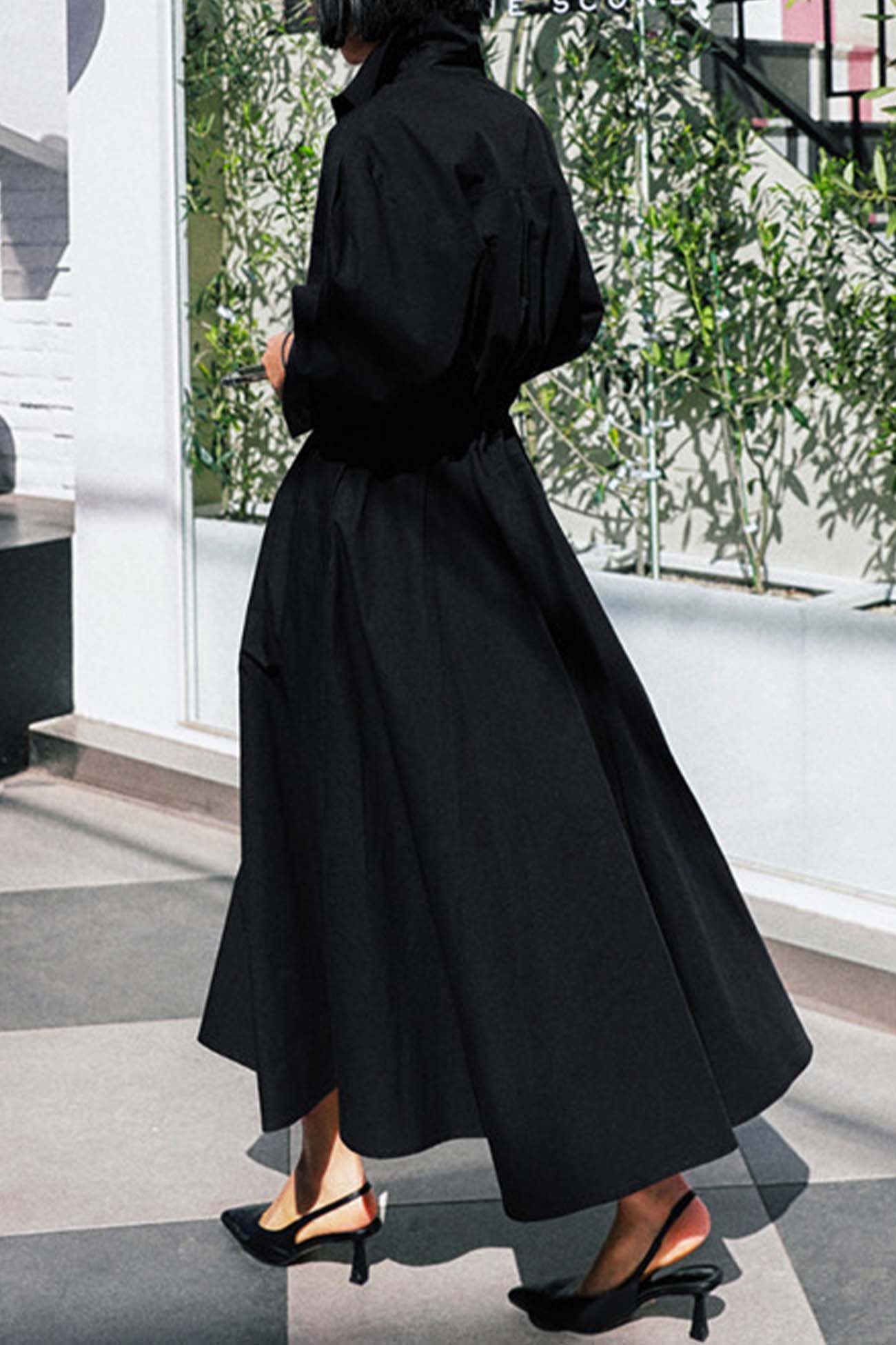 Cotton Long Sleeve A-Line Shirt Midi Dress