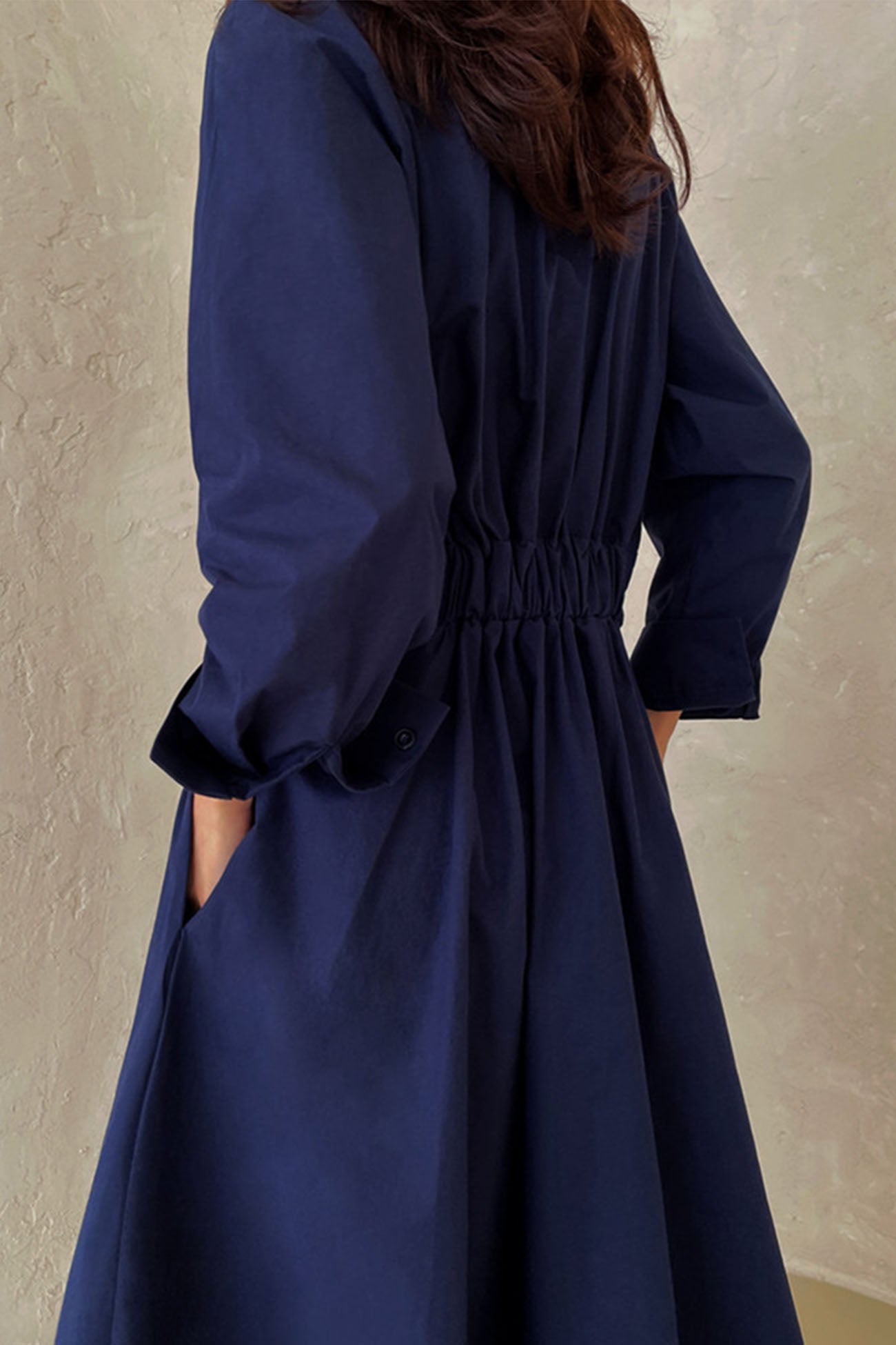 Cotton Long Sleeve A-Line Shirt Midi Dress