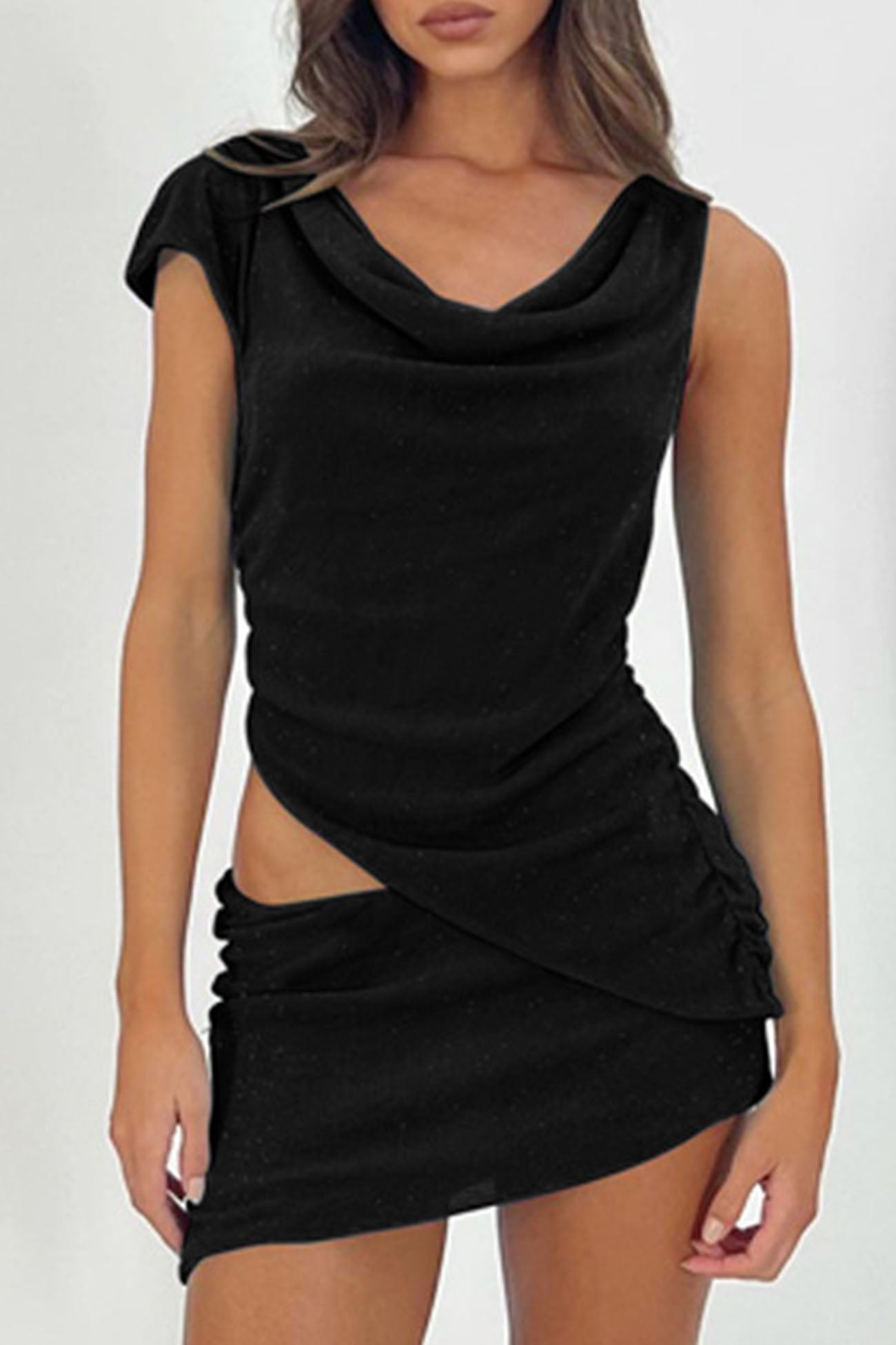 Solid Color Off Shoulder Irregular Mini Skirt Set - Fashionpara