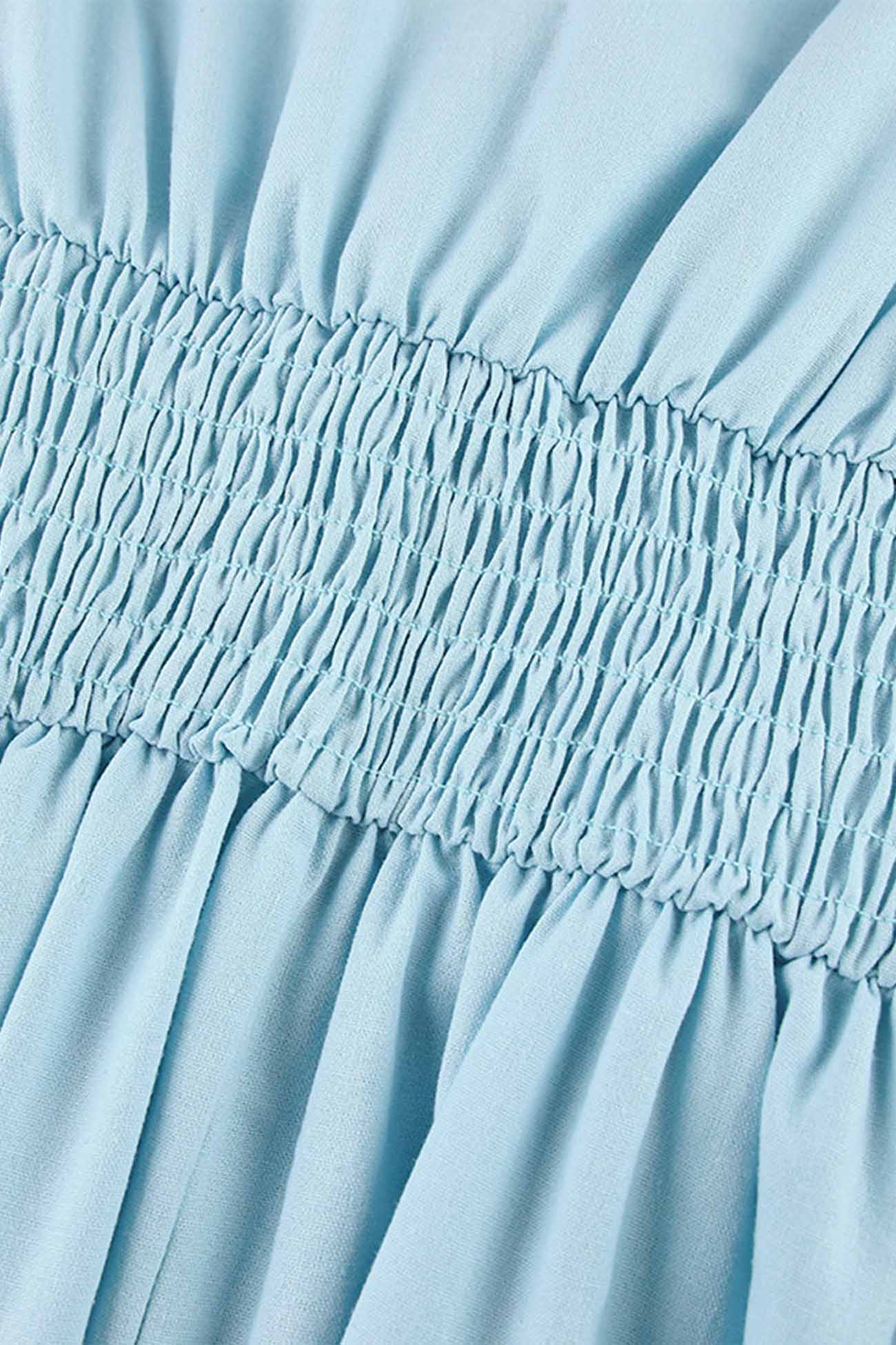 Solid Color Puff Sleeve Knot Midi Dress