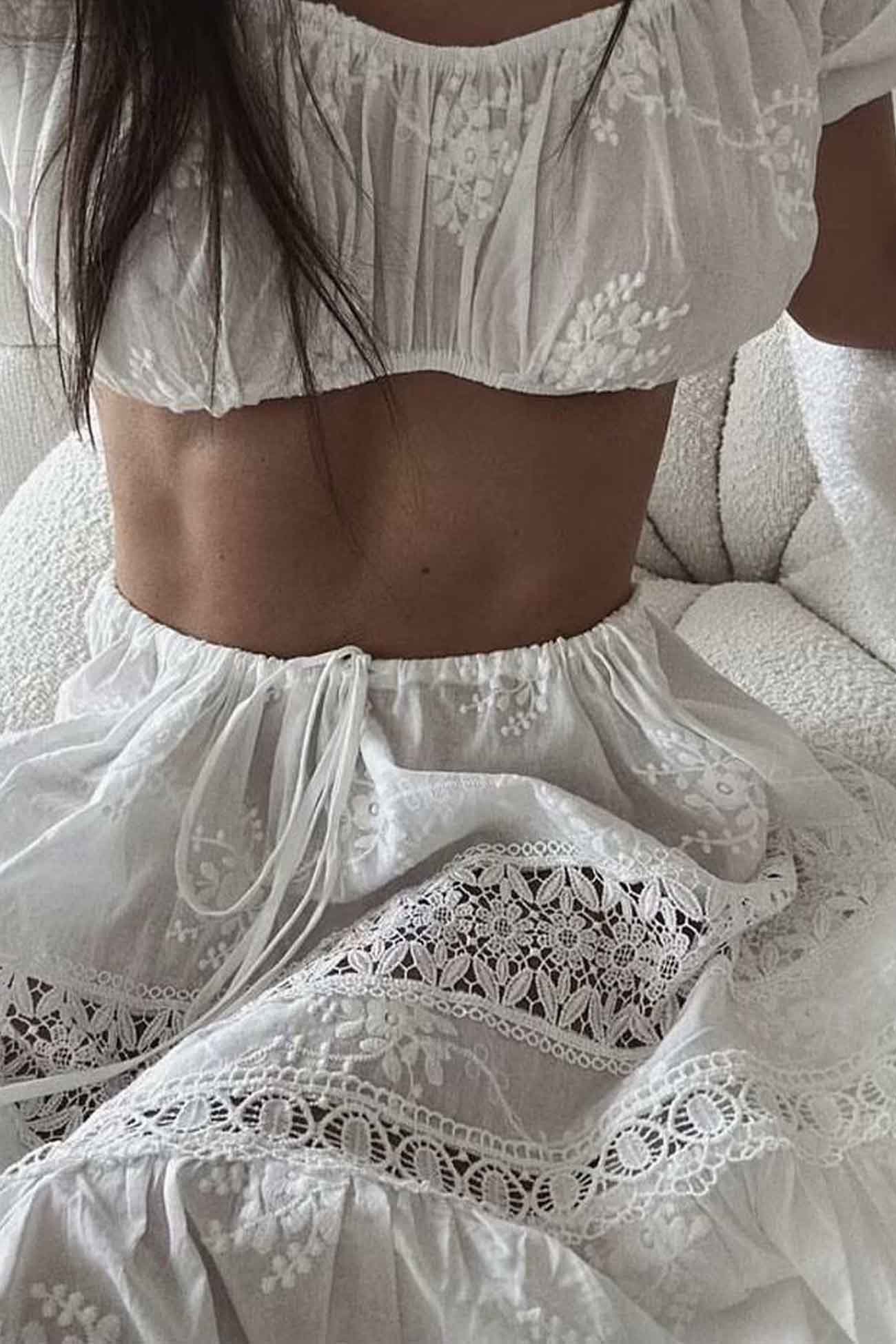 Solid Lace Crop Top Cutout Maxi Skirt Set