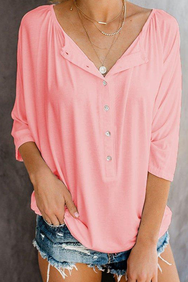 Plain Button Up Casual Blouse - Mislish
