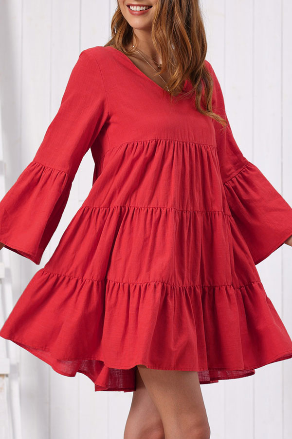 V-neck Ruffled Short Swing Dress