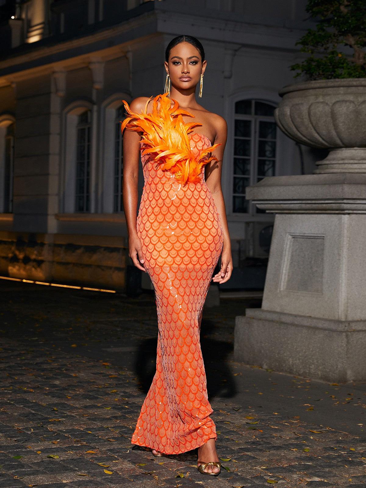 Sookie Strapless Feather Sequin Maxi Dress - View 2