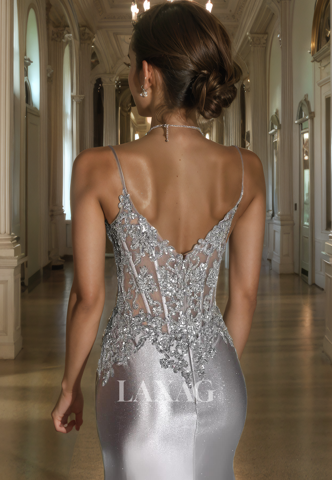 22539 - Spaghetti Straps V-Neck Beaded Mermaid Prom Dresses for Black Girl Slay - Fashionpara