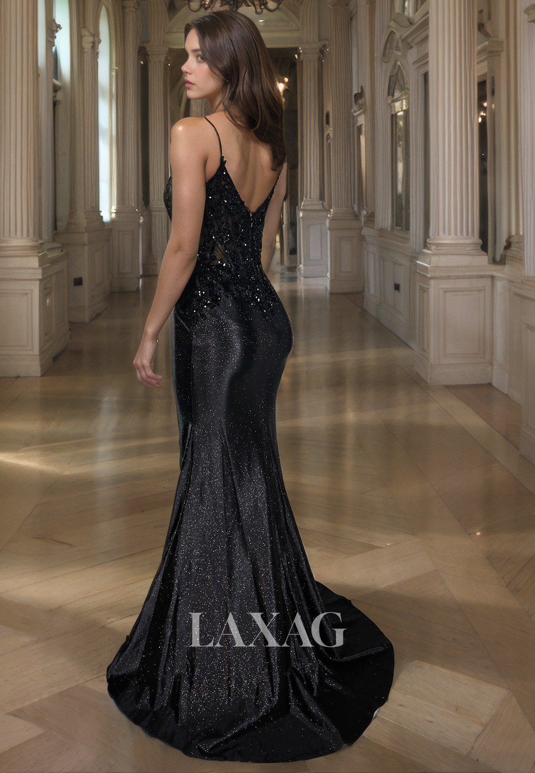 22539 - Spaghetti Straps V-Neck Beaded Mermaid Prom Dresses for Black Girl Slay - Fashionpara