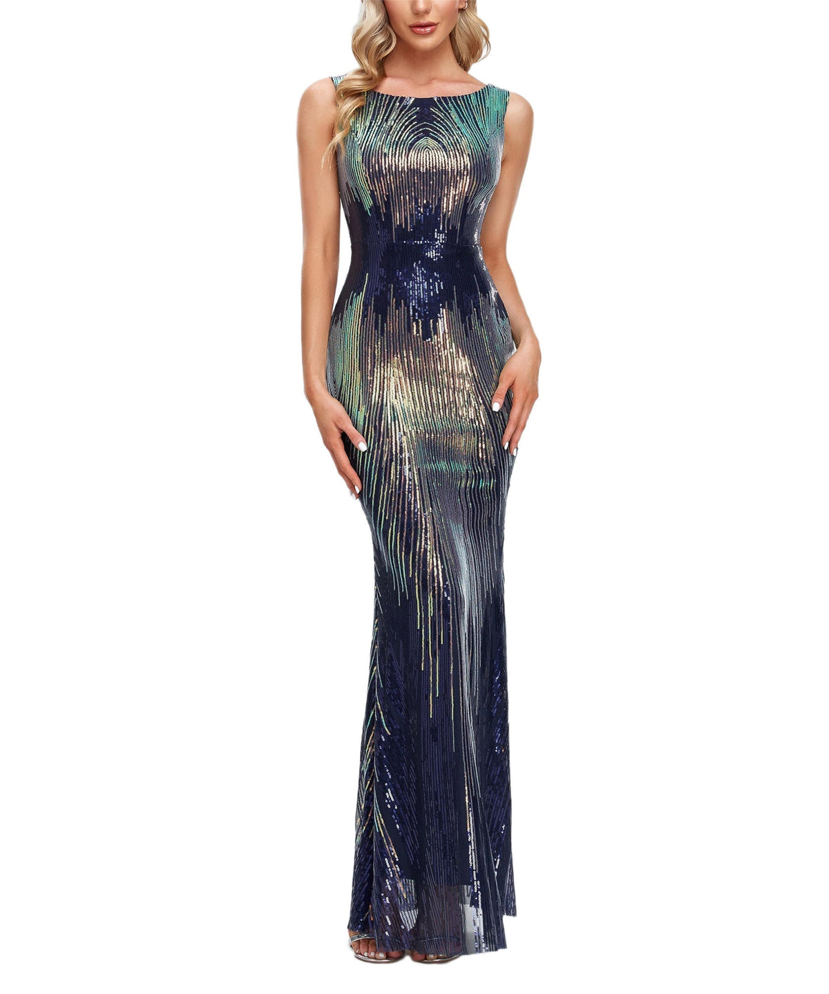 Sequin Round Neck Sleeveless Mermaid Evening Gown