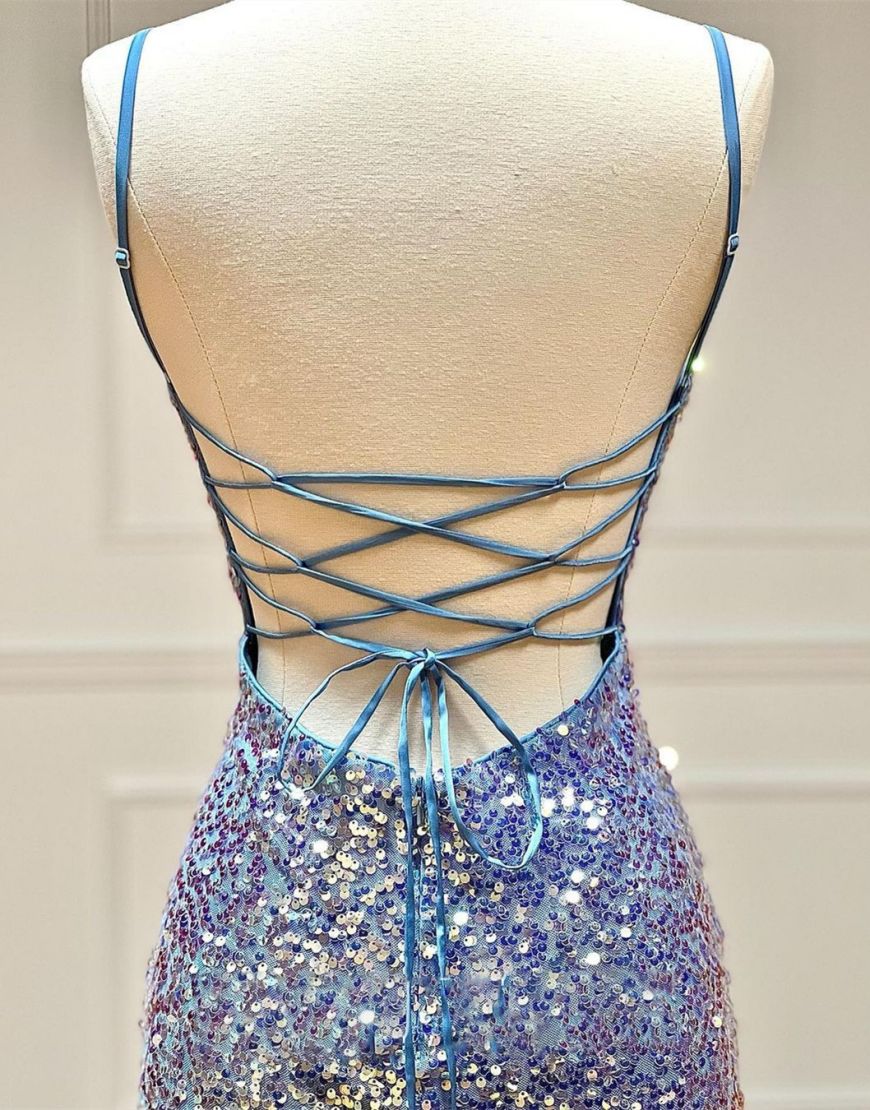 Sparkly Spaghetti Straps Sequin Homecoming Dress - Fashionpara
