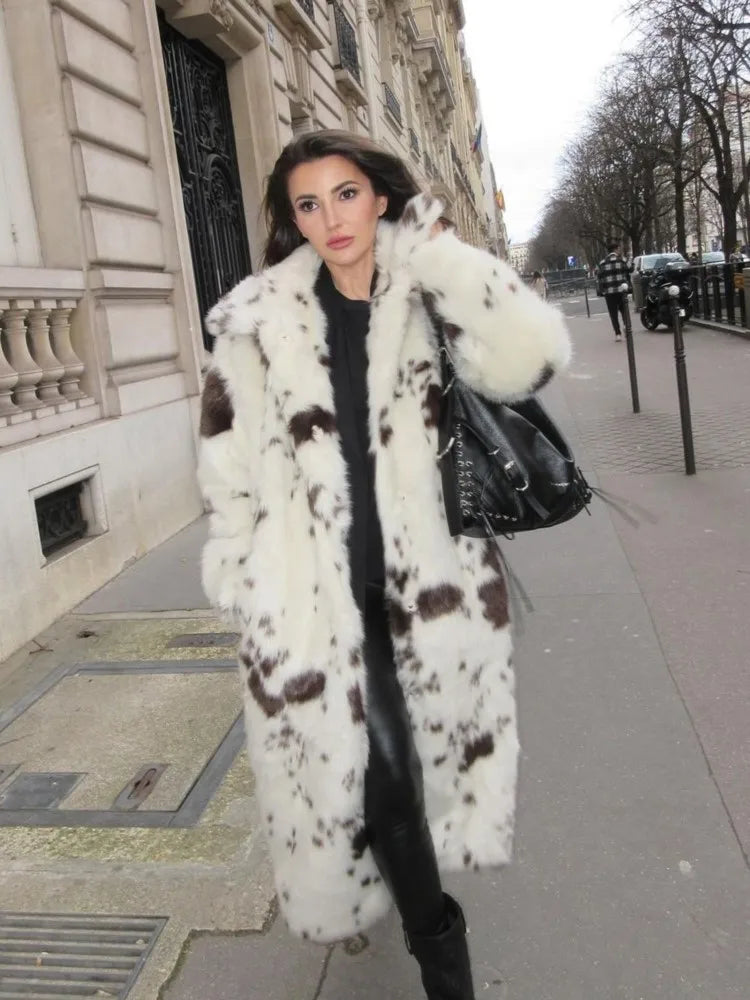 Spotted Leopard Suit Collar Fluffy Coat - Fashionpara