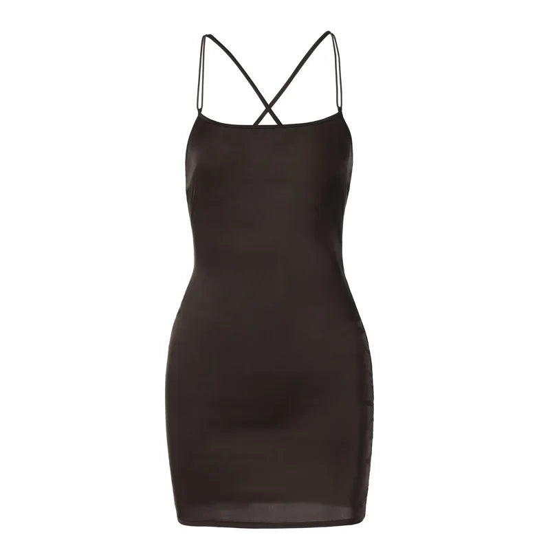 Satin Cowl Neck Strappy Ruched Bodycon Mini Dress 5