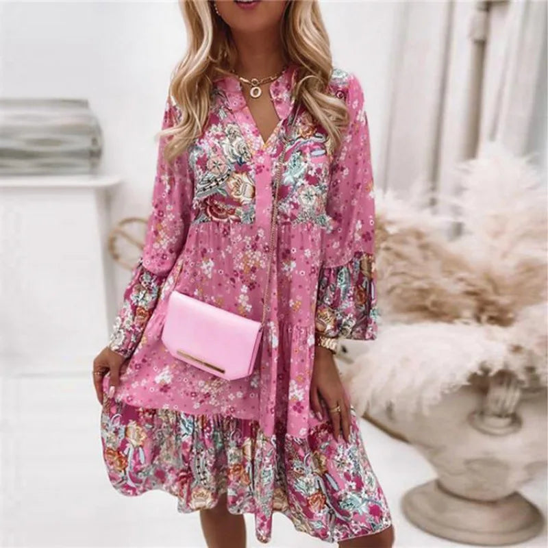 Spring Casual Floral Mid Length Dress
