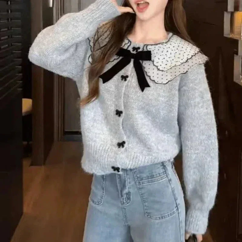 Doll Collar Loose Button Knit Cardigan 2