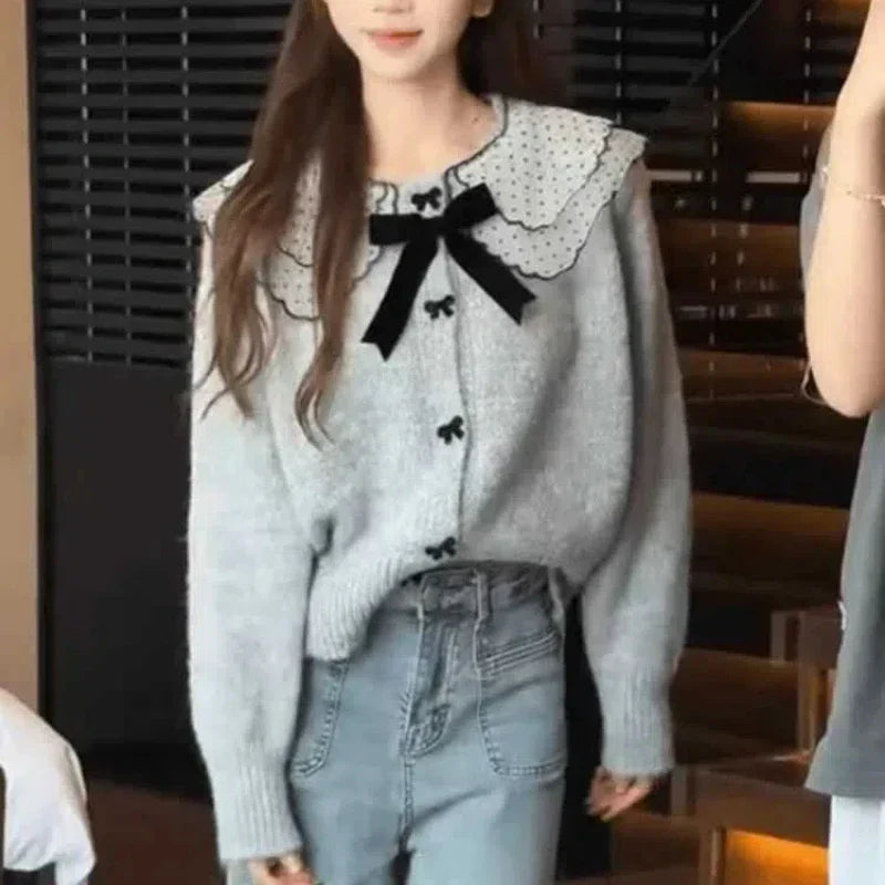 Doll Collar Loose Button Knit Cardigan