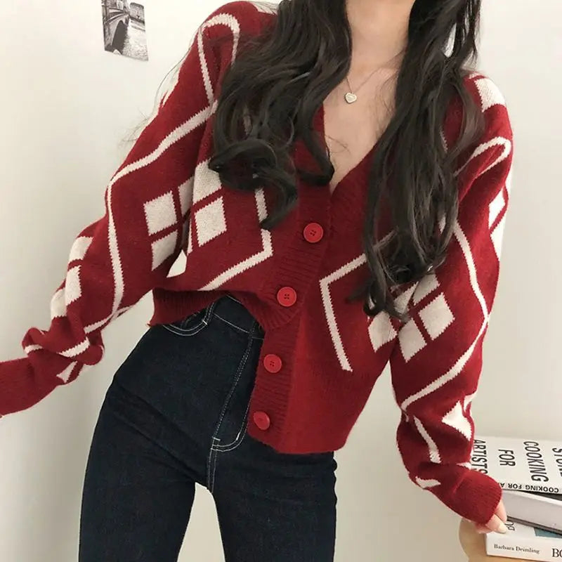 V-neck Printed Button Cardigan