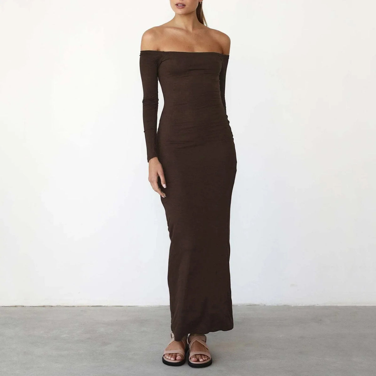 Jersey Off-Shoulder Long-Sleeve Bodycon Maxi Dress 4