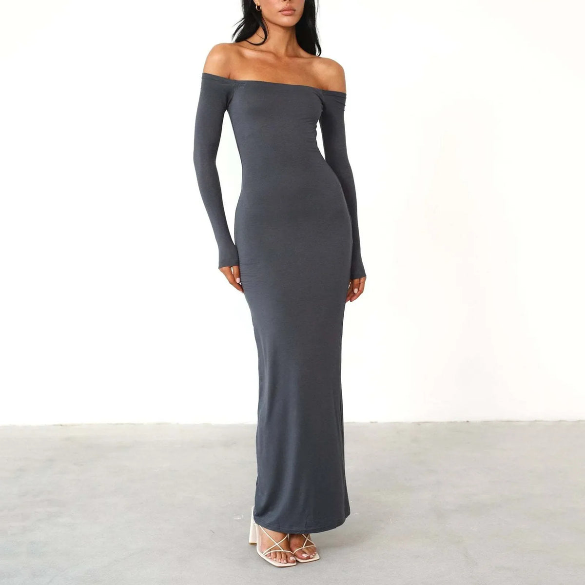 Jersey Off-Shoulder Long-Sleeve Bodycon Maxi Dress 5