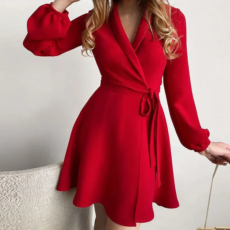 Elegant Slim Floral Polo Neck Women's Dress