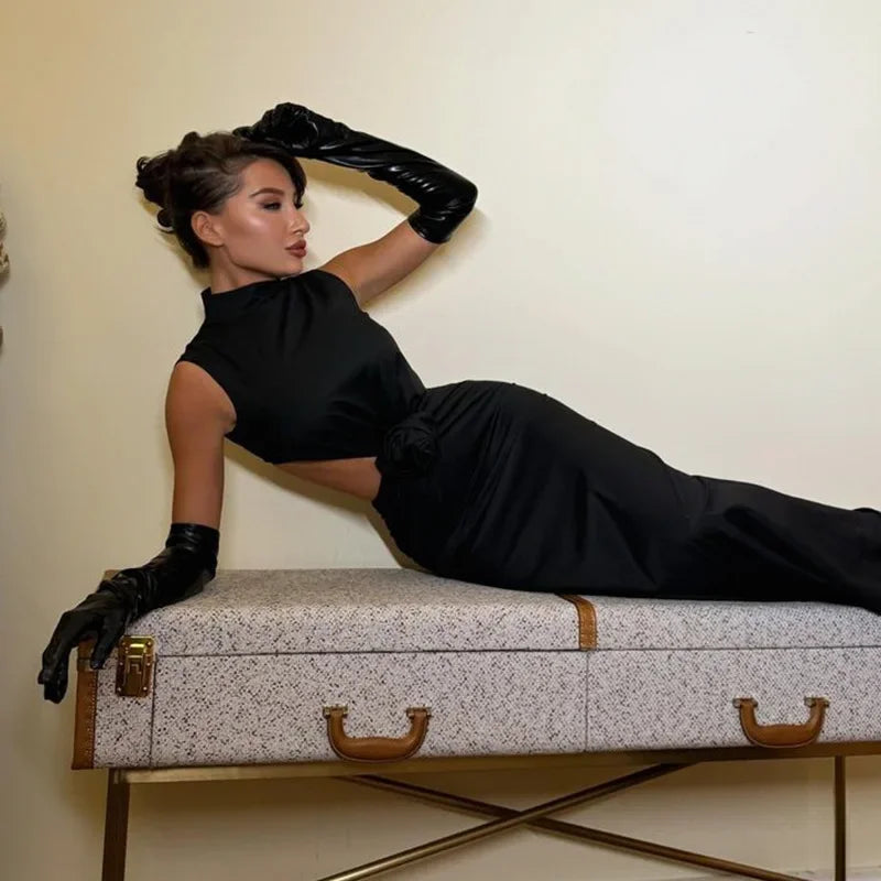 Elegant Hollow Back Sleeveless Turtle Neck Christmas Party Dress - Fashionpara