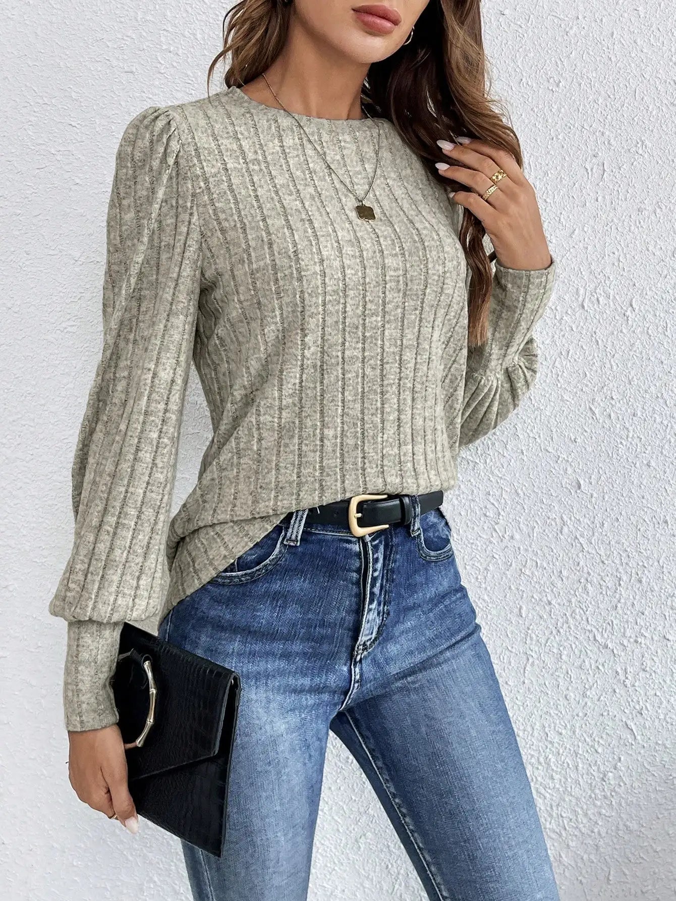 Spring Autumn Casual Crewneck Loose Knit T-shirt