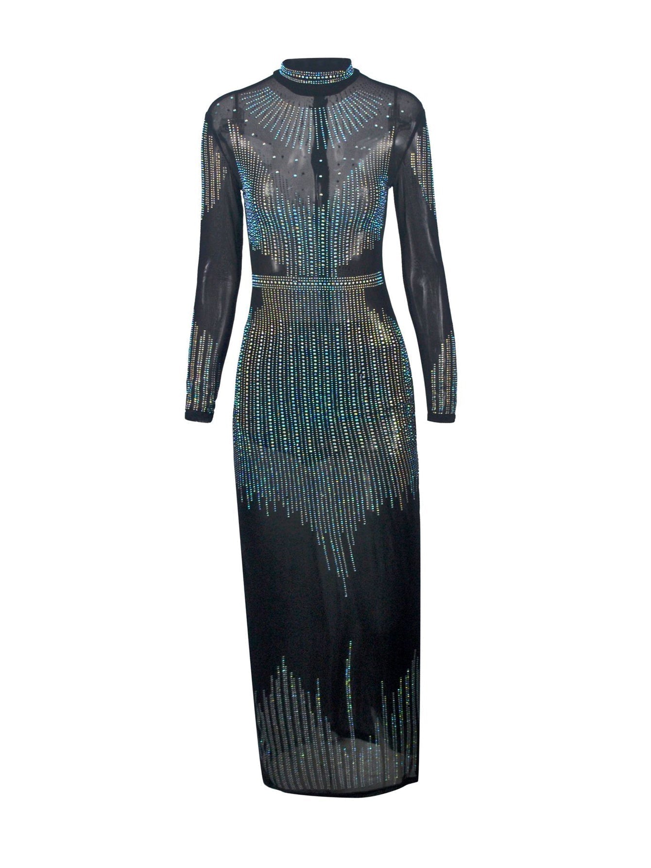 Stand Neck Glitter Evening Dress - Fashionpara