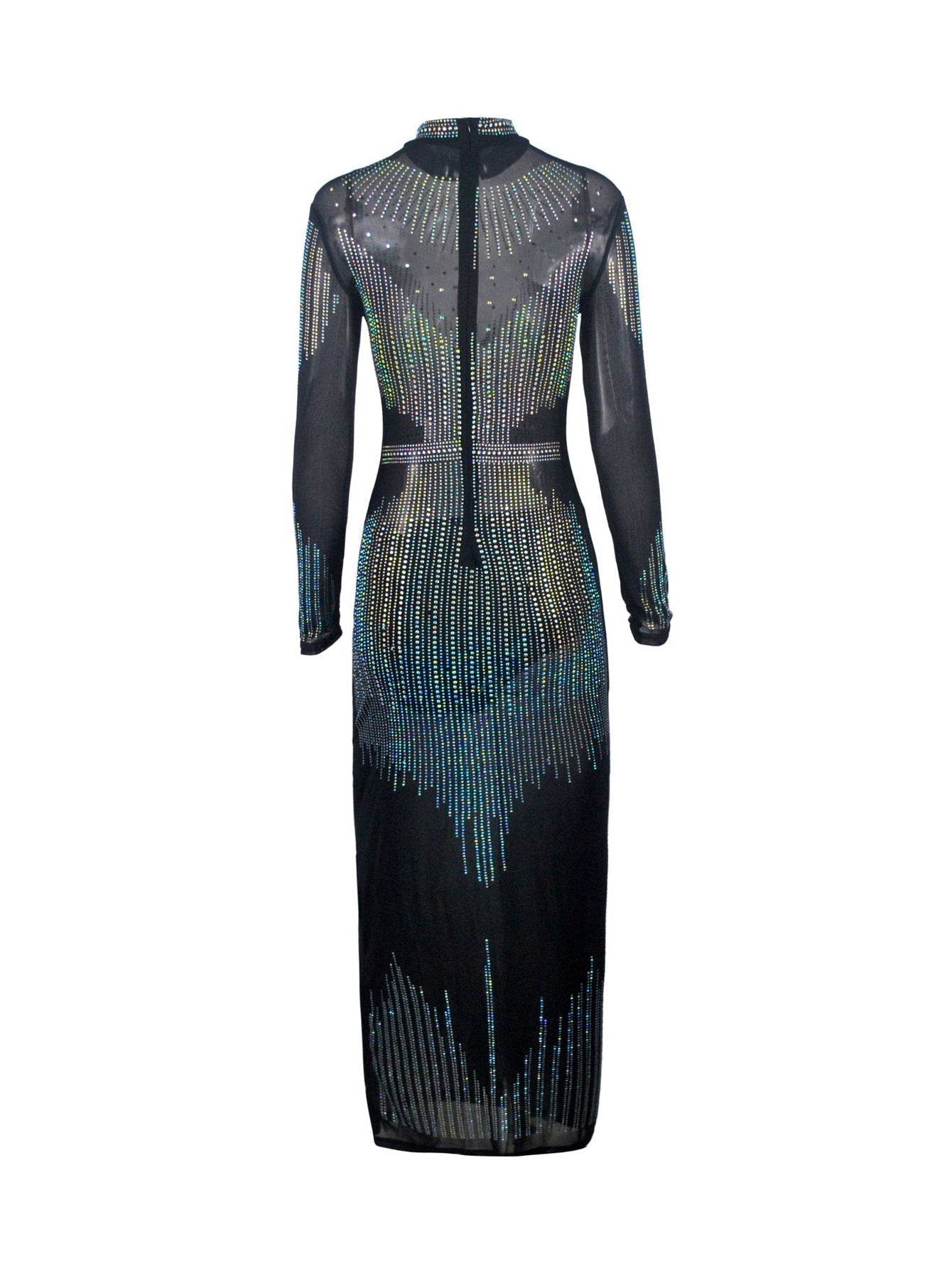 Stand Neck Glitter Evening Dress - Fashionpara