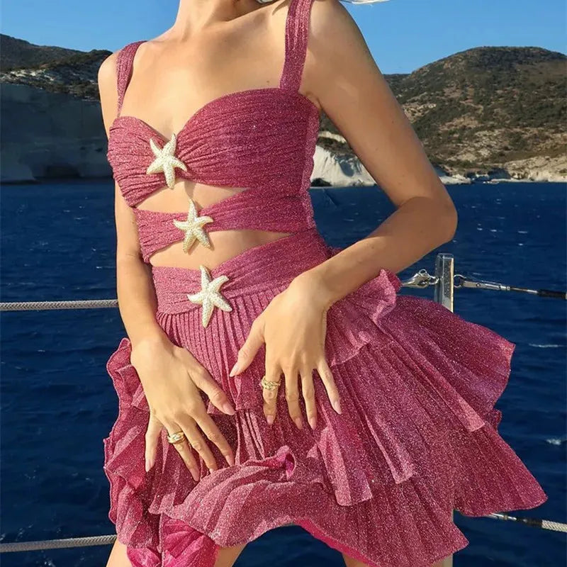 Glitter Starfish Sweetheart Cutout Tiered Mini Dress 3
