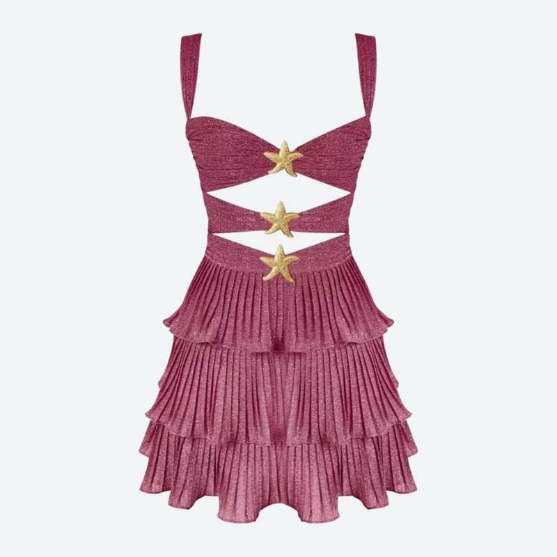 Glitter Starfish Sweetheart Cutout Tiered Mini Dress 4