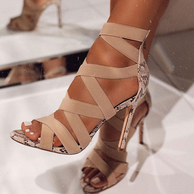 Stiletto High Heel Serpentine Sandals Gladiator Shoes - Mislish