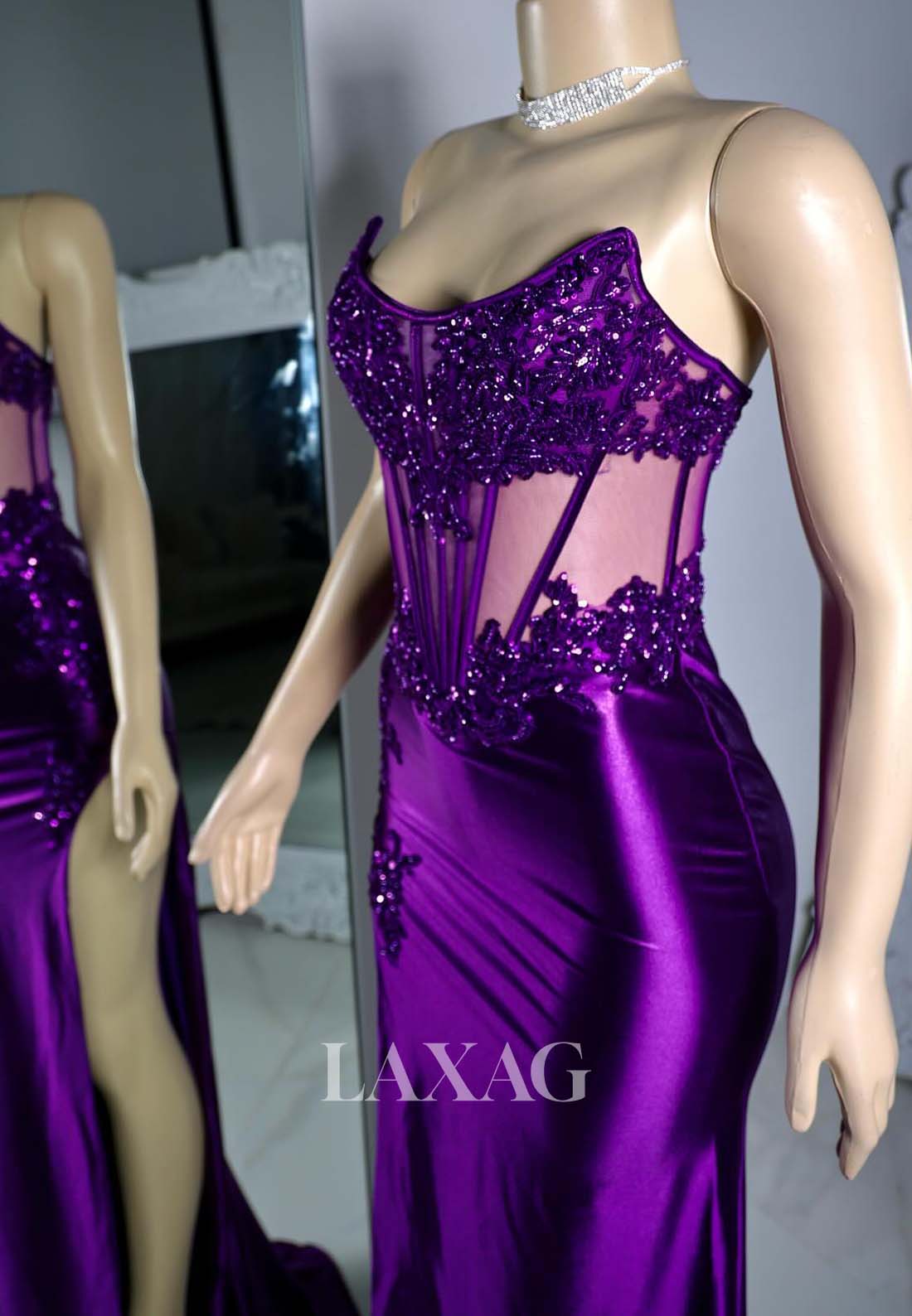 Scoop-Neck Sleeveless Off-Shoulder Beaded Sequined Applique Mermaid Prom Dress for Black Girl