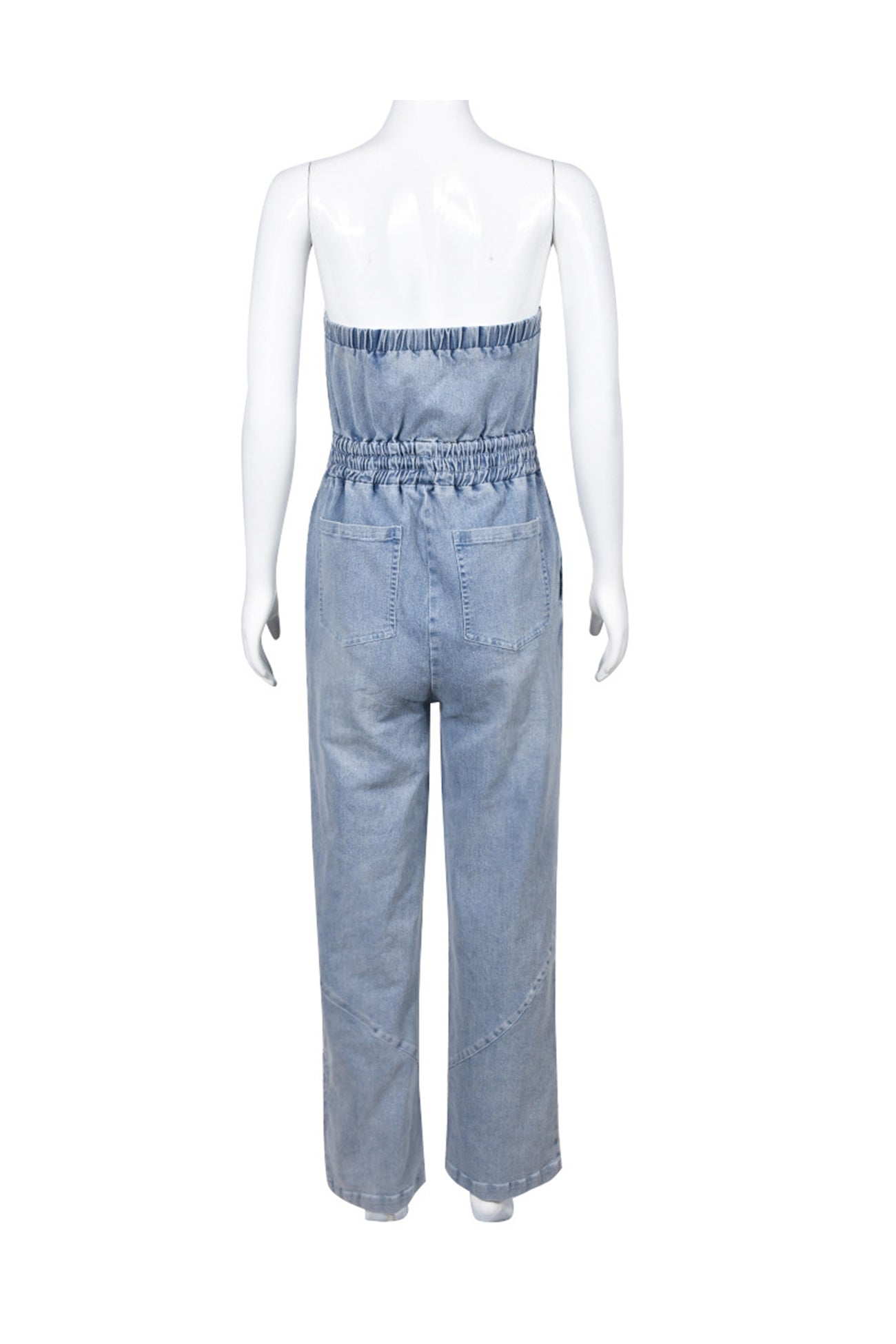 Strapless Elastic Waist Denim Jumpsuits - Fashionpara