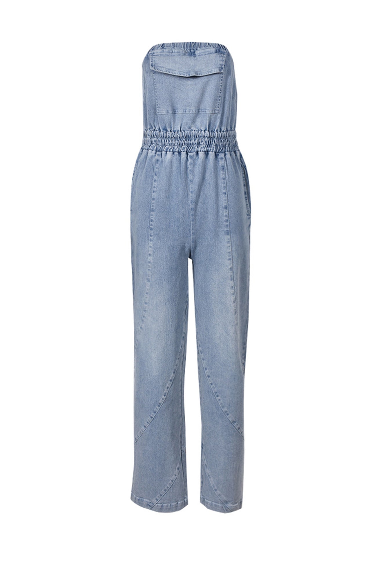 Strapless Elastic Waist Denim Jumpsuits - Fashionpara
