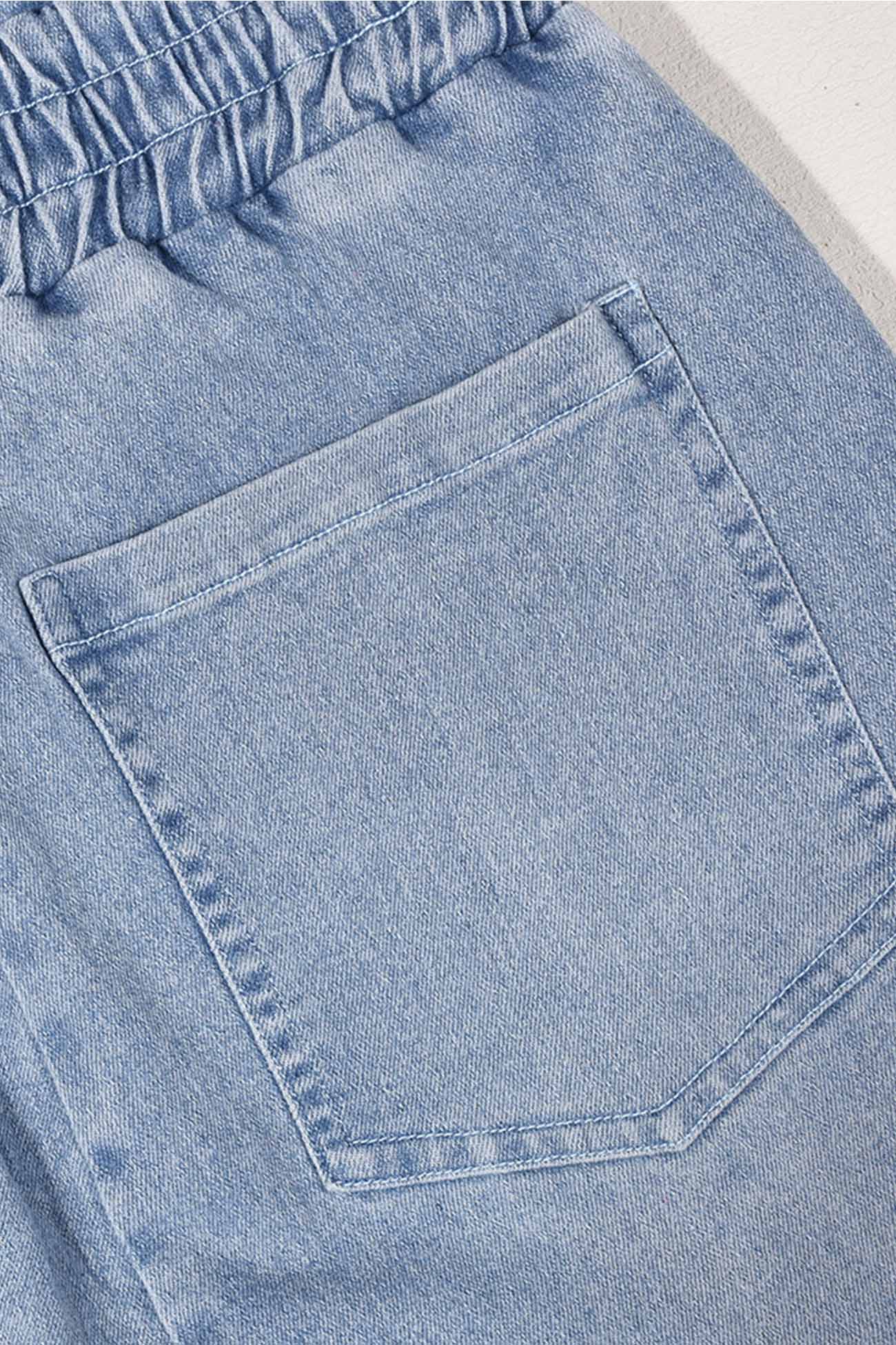 Strapless Elastic Waist Denim Jumpsuits - Fashionpara