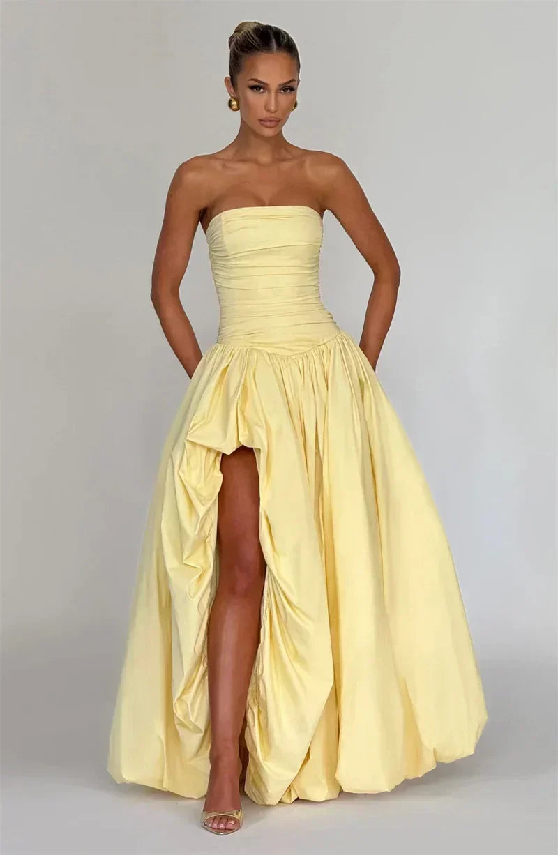 Strapless High Split Lace Up Back Maxi Dress - View 3