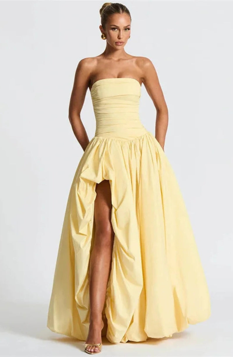 Strapless High Split Lace Up Back Maxi Dress - View 4