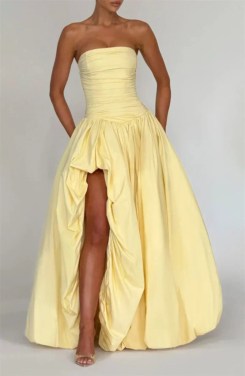 Strapless High Split Lace Up Back Maxi Dress - View 5